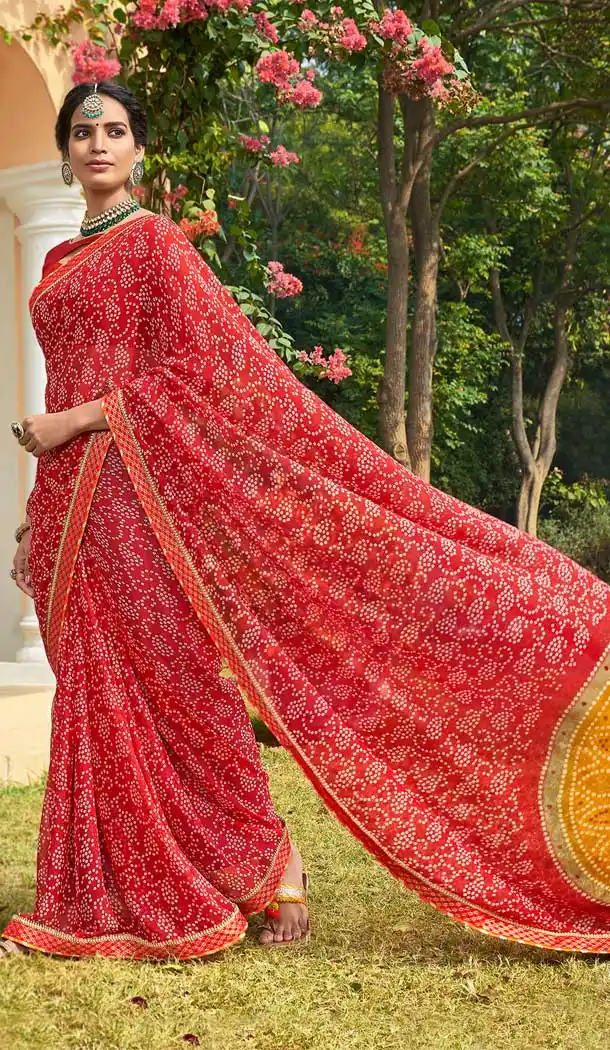 Tantalizing Red Color Georgette Traditional Wear Bandhani Style Saree -8463102192