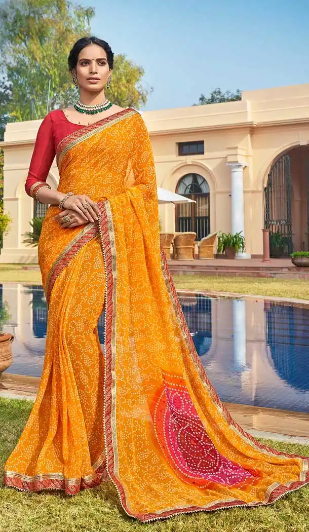 Yellow Color Georgette Traditional Wear Bandhani Style Saree -8463102193