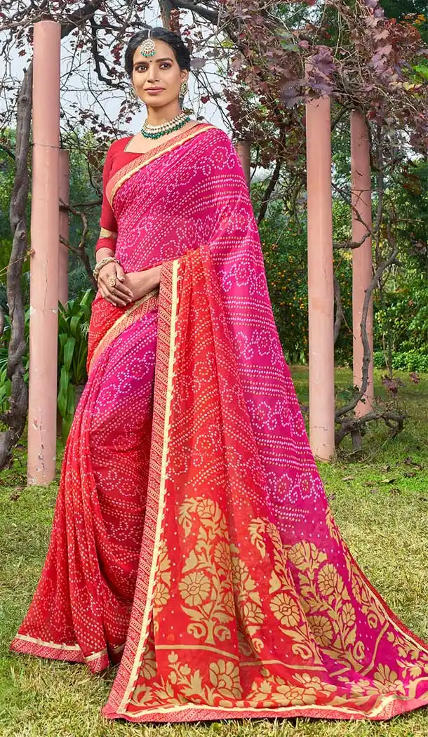 Alluring Multi Color Georgette Traditional Wear Bandhani Style Saree -8463102195