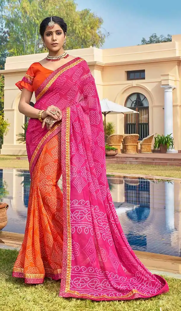Captivating Multi Color Georgette Traditional Wear Bandhani Style Saree -8463102196