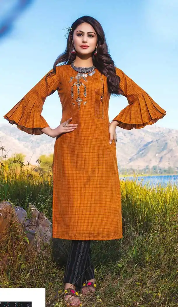 Aesthetic Orange Color Cotton Linen Casual Wear Ready Made Kurti -8465102207