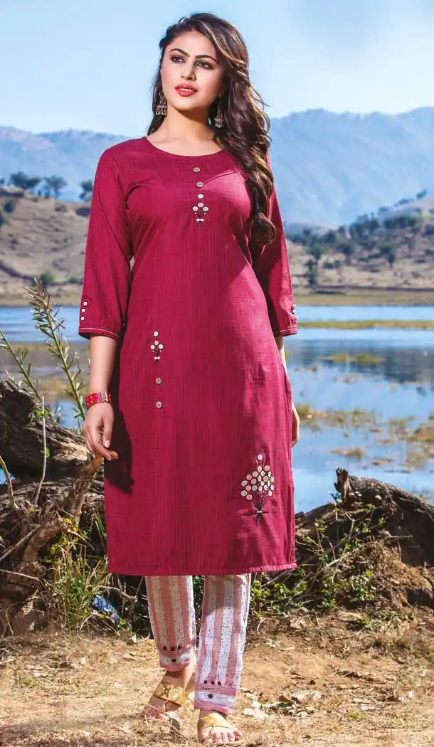 Vivacious Pink Color Cotton Linen Casual Wear Ready Made Kurti -8465102208