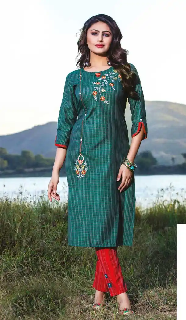 Flamboyant Green Color Cotton Linen Casual Wear Ready Made Kurti -8465102209