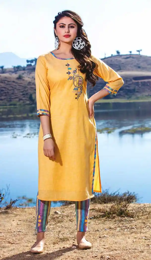 Attractive Yellow Color Cotton Linen Casual Wear Ready Made Kurti -8465102210