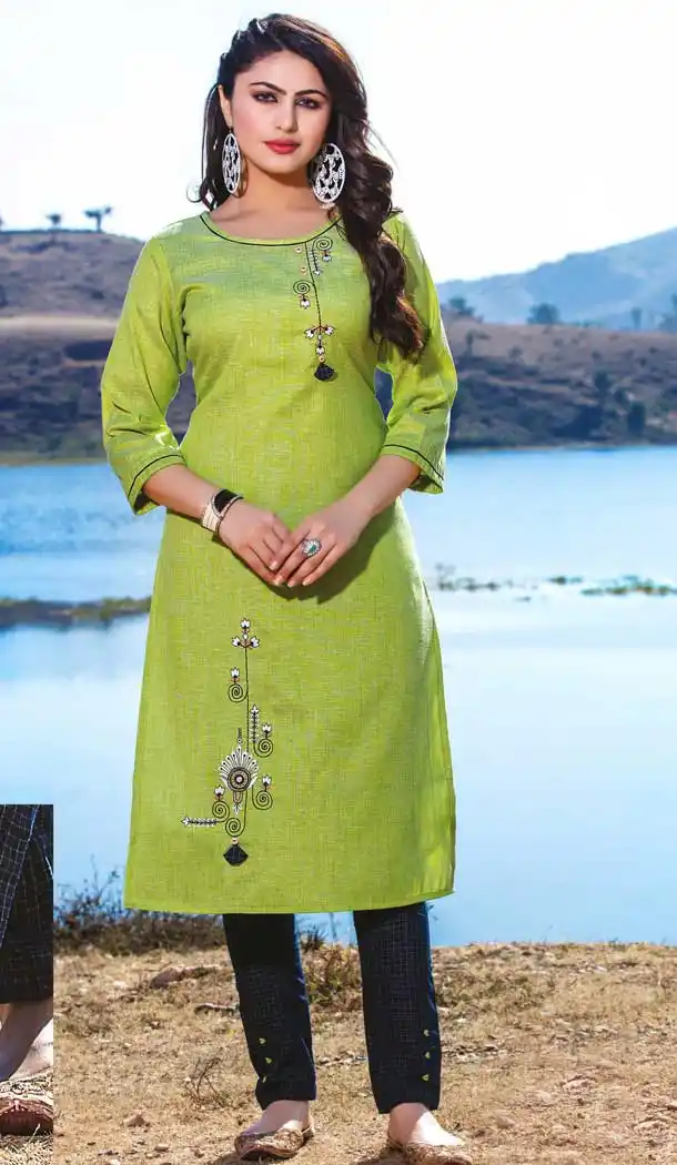 Charming Green Color Cotton Linen Casual Wear Ready Made Kurti -8465102211