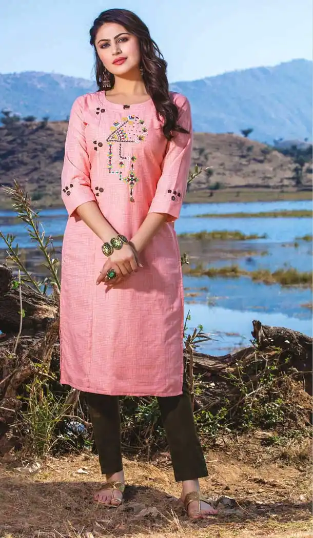 Luscious Pink Color Cotton Linen Casual Wear Ready Made Kurti -8465102213