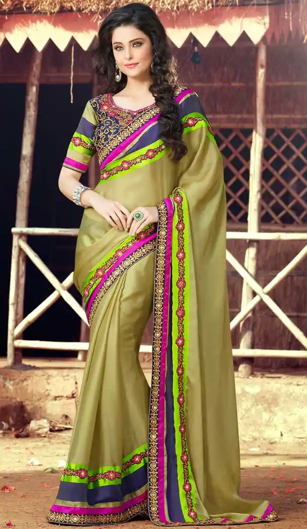 Green Color Georgette Heavy Designer Party Wear Saree -8467102224