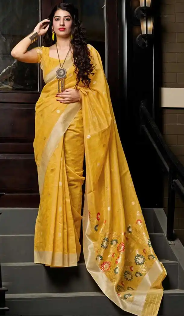 Majesty Yellow Color Silk Designer Party Wear Silk Saree -8476102358