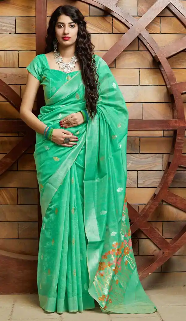 Sea Green Color Silk Designer Party Wear Silk Saree -8476102360