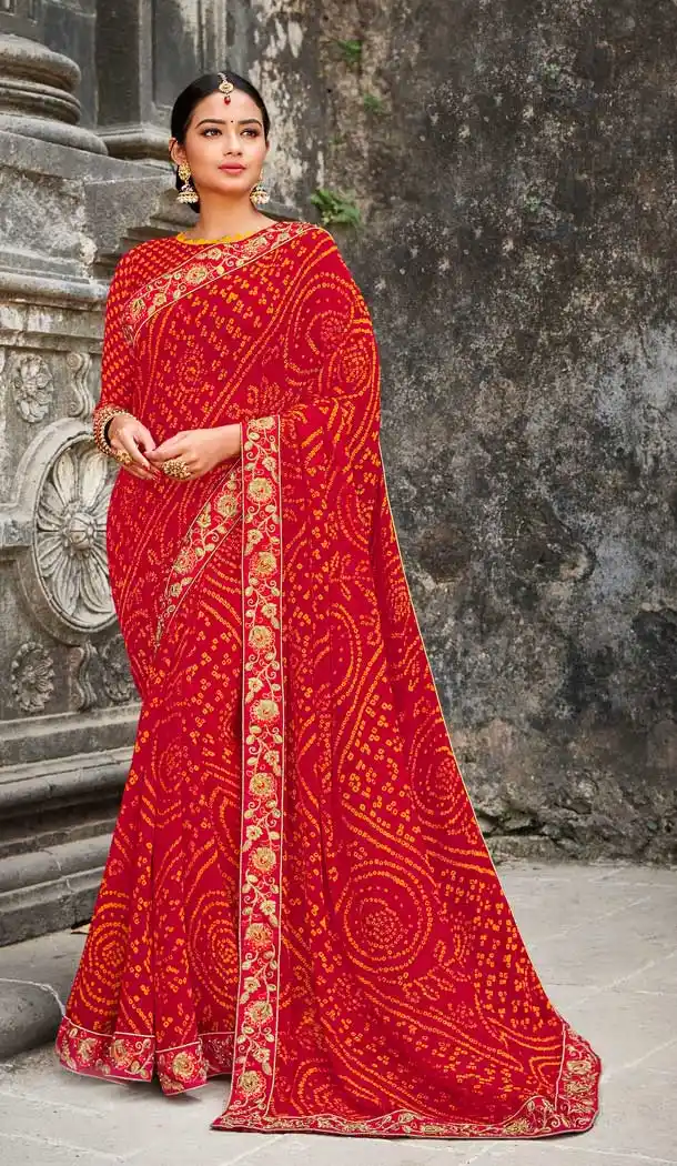 Contemporary Red Color Georgette Designer Bandhani Style Saree -8487102455