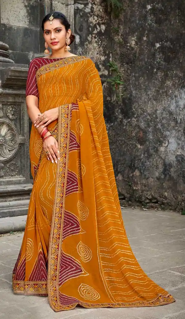 Adorable Yellow Color Georgette Designer Bandhani Style Saree -8487102460