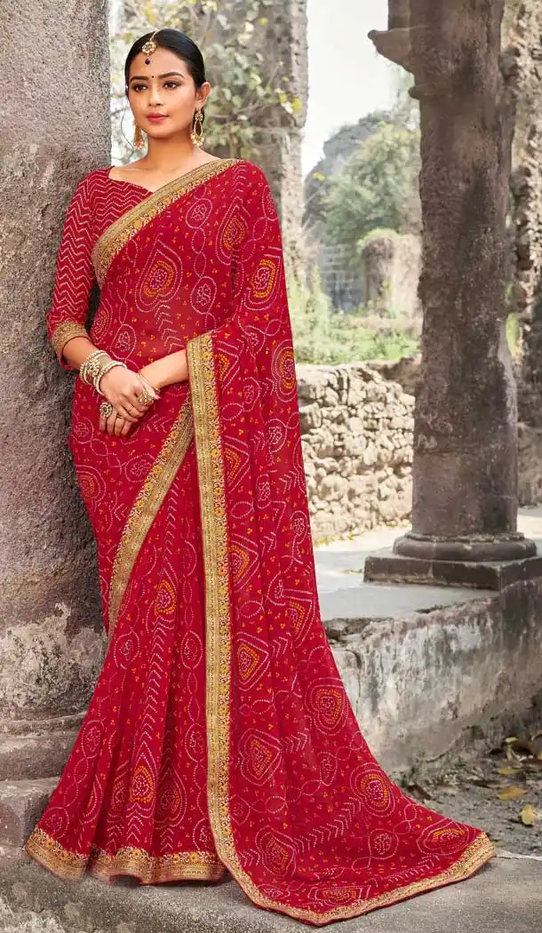 Captivating Red Color Georgette Designer Bandhani Style Saree -8487102468