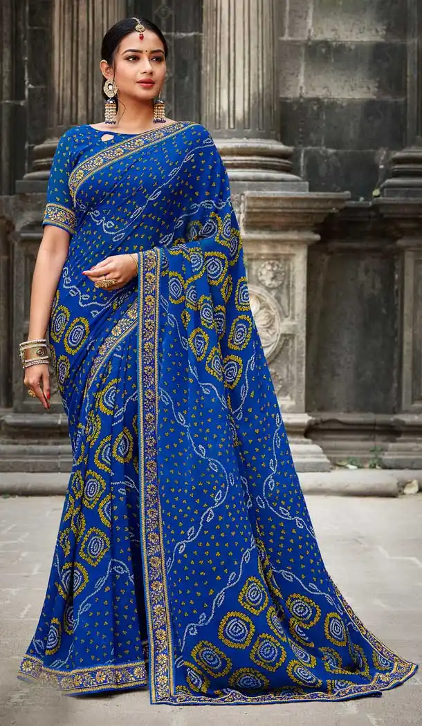 Blue Color Georgette Designer Bandhani Style Saree -8487102473