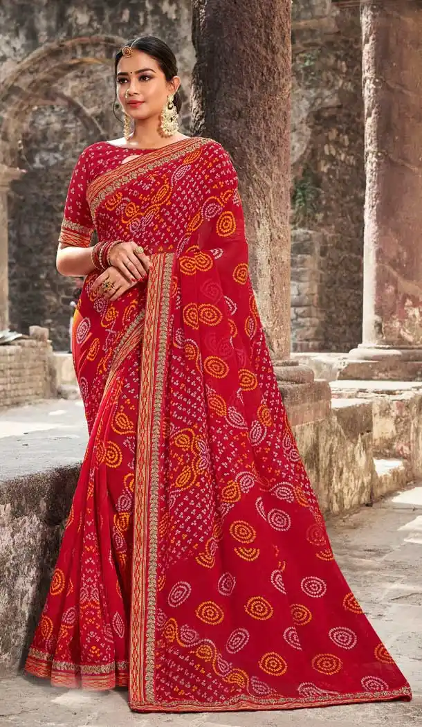 Alluring Red Color Georgette Designer Bandhani Style Saree -8487102474