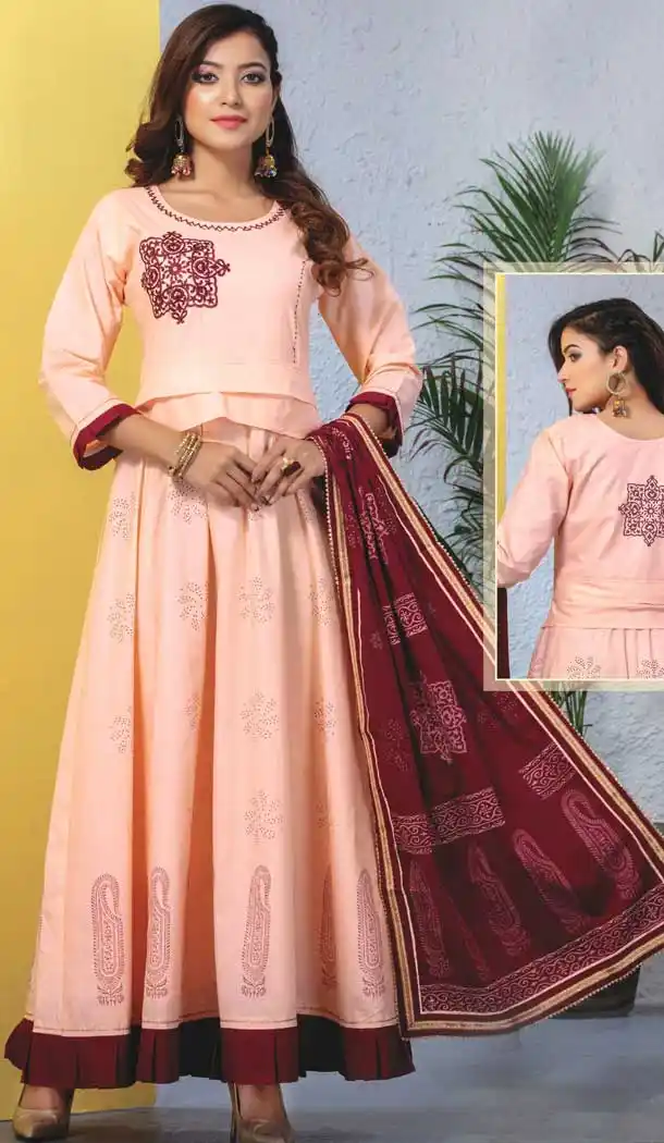 Peach Color Heavy Rayon Party Wear Ready Made Kurti -8495102613