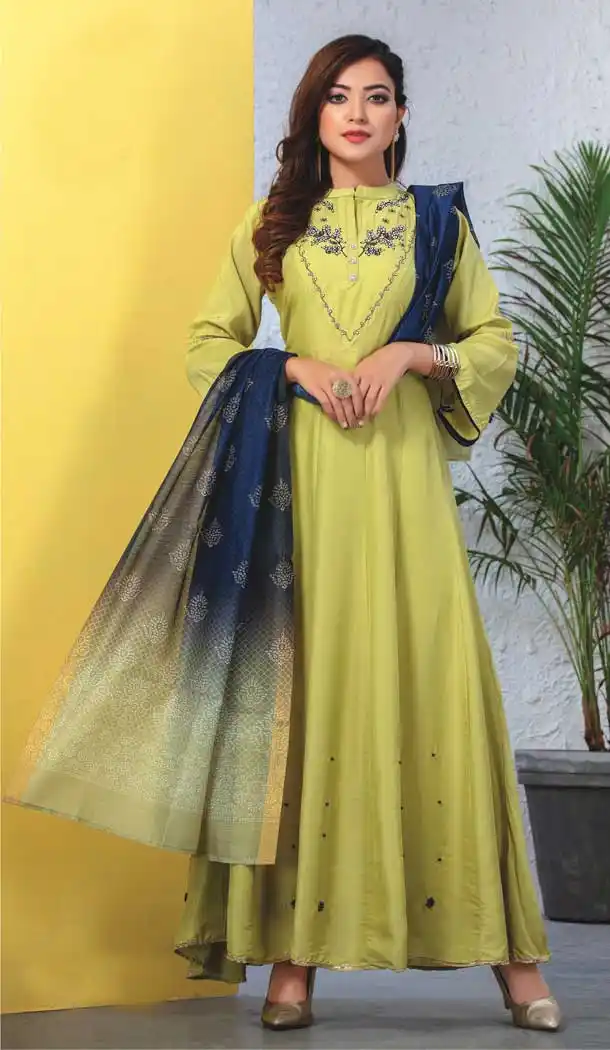 Pista Green Color Heavy Rayon Party Wear Ready Made Kurti -8495102616