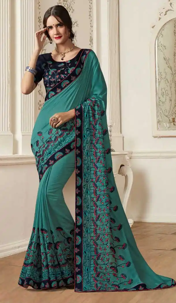 Sea Green Color Georgette Designer Party Wear Saree -8523102824