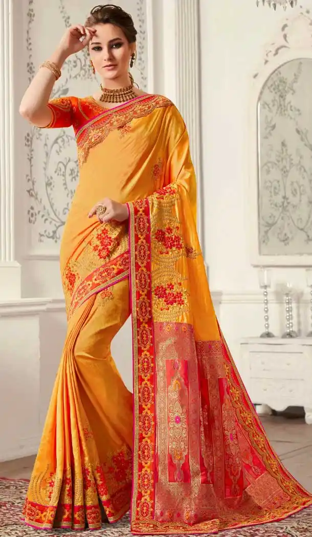 Yellow Color Georgette Designer Party Wear Saree -8523102825