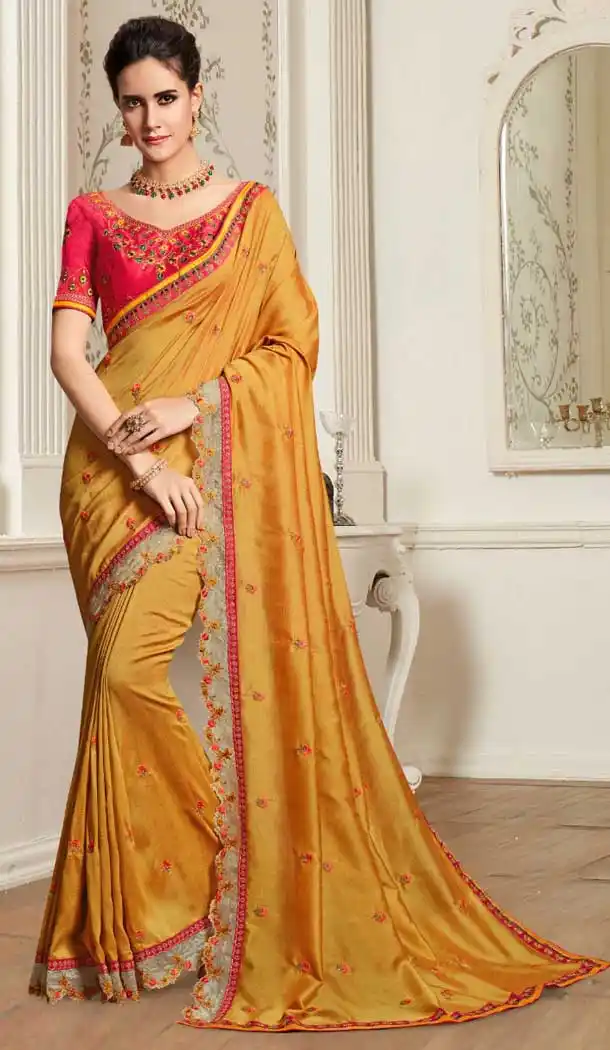 Gleaming Yellow Color Georgette Designer Party Wear Saree -8523102827