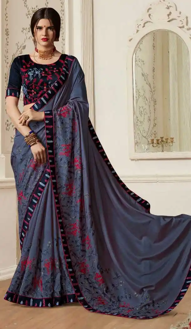 Teal Blue Color Georgette Designer Party Wear Saree -8523102828