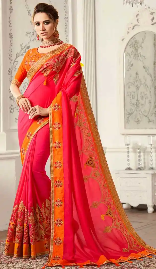 Dazzling Diva Pink Color Georgette Designer Party Wear Saree -8523102830