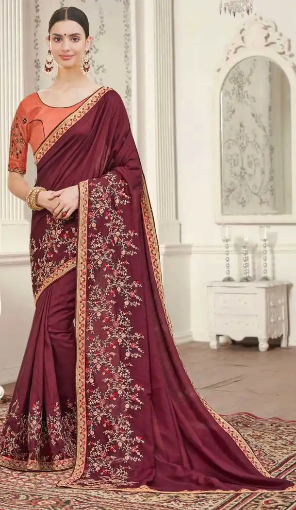 Adorable Maroon Color Georgette Designer Party Wear Saree -8523102831