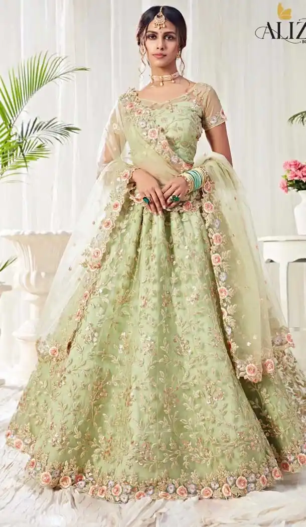 Pista Green Color Net Designer Wedding Lehenga Choli -8526102848