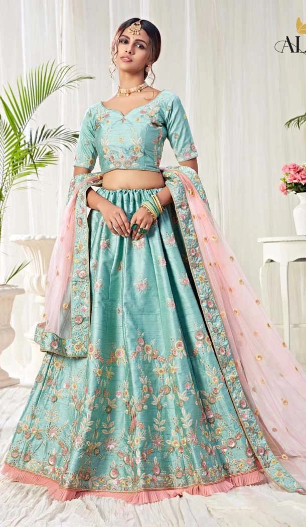 Ice Blue Color Mulberry Silk Designer Wedding Lehenga Choli -8526102849