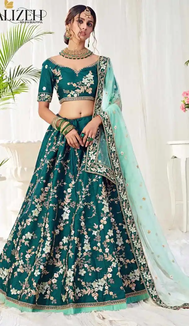 Dark Green Color Mulberry Silk Designer Wedding Lehenga Choli -8526102850