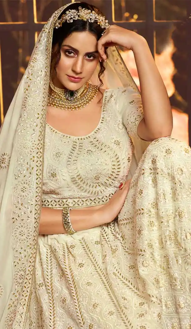 White Color Georgette Designer Bridal Lehenga Choli -8533102883