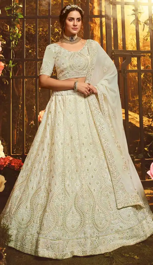 White Color Georgette Designer Bridal Lehenga Choli -8533102883