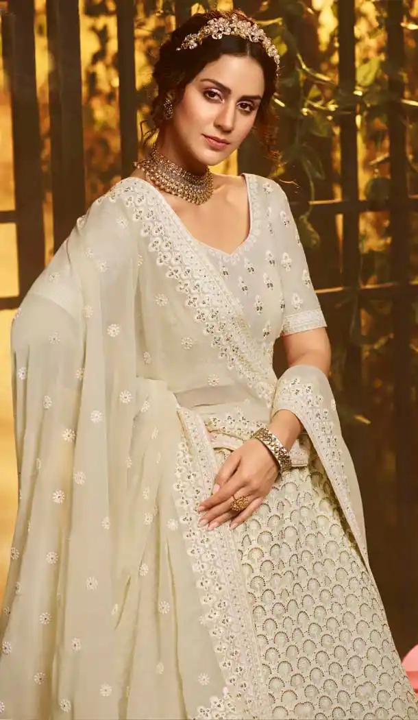 Fancy White Color Georgette Designer Bridal Lehenga Choli -8533102885
