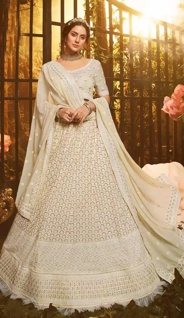 Fancy White Color Georgette Designer Bridal Lehenga Choli -8533102885