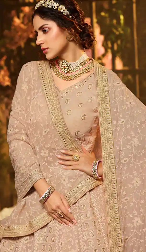 Light Brown Color Georgette Designer Bridal Lehenga Choli -8533102887