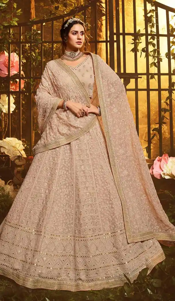 Light Brown Color Georgette Designer Bridal Lehenga Choli -8533102887