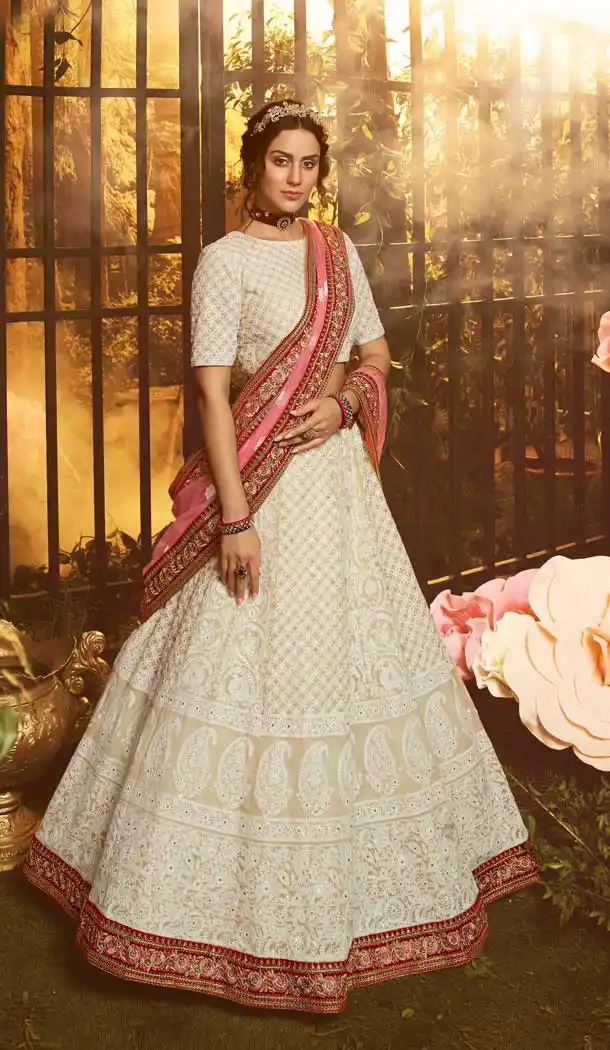 White Color Georgette Designer Bridal Lehenga Choli -8533102888