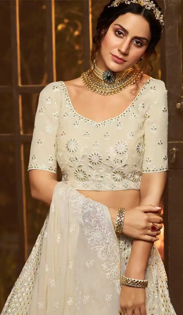 Elegance White Color Georgette Designer Bridal Lehenga Choli -8533102889