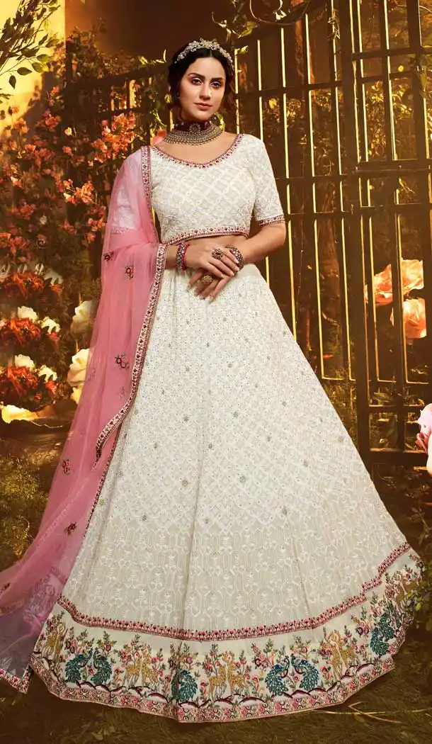 Charming White Color Georgette Designer Bridal Lehenga Choli -8533102890