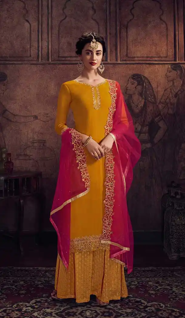 Yellow Color Rangoli Georgette Party Wear Salwar Suit -8537102909