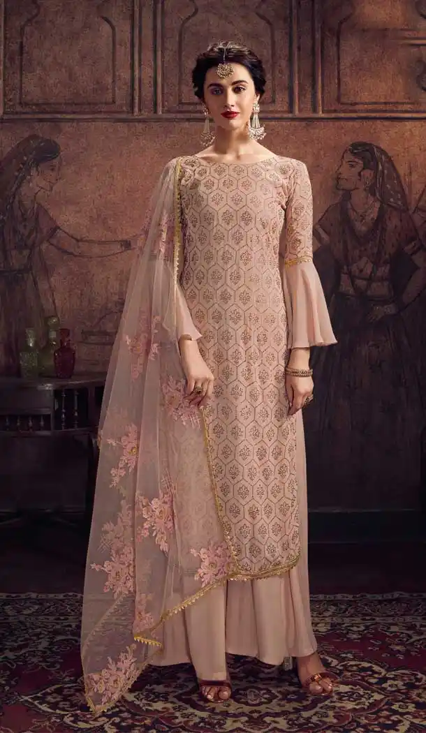 Light Peach Color Rangoli Georgette Party Wear Salwar Suit -8537102910