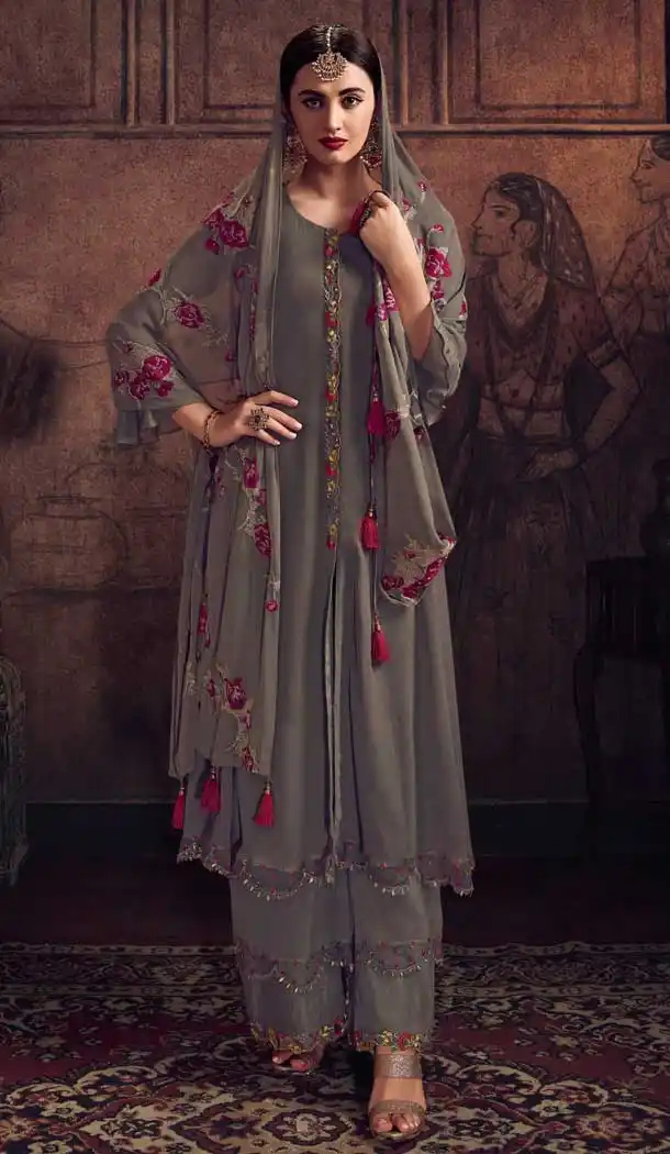 Grey Color Rangoli Georgette Party Wear Salwar Suit -8537102912