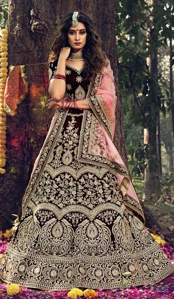 Maroon Color Heavy Pure Velvet Wedding Lehenga Choli -8500102653