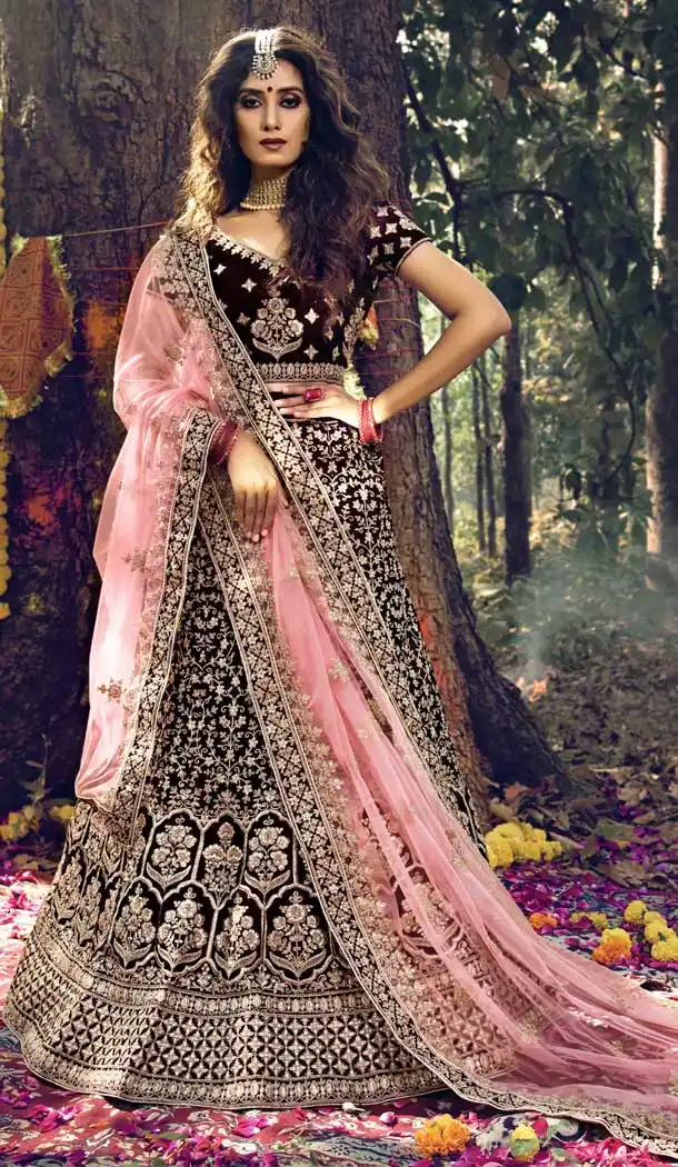 Maroon Color Heavy Pure Velvet Wedding Lehenga Choli -8500102654