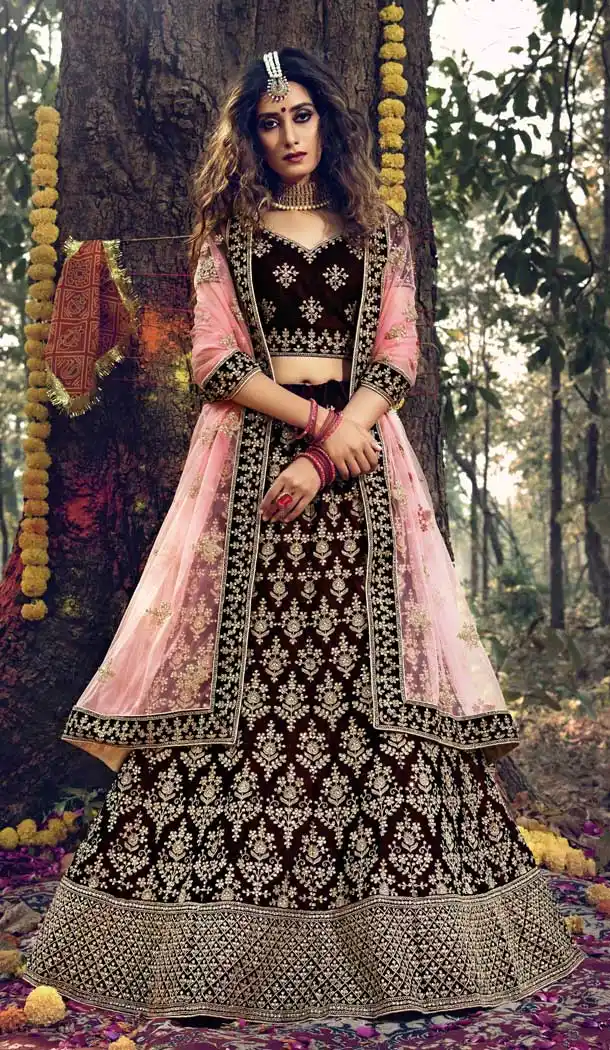 Maroon Color Heavy Pure Velvet Wedding Lehenga Choli -8500102655