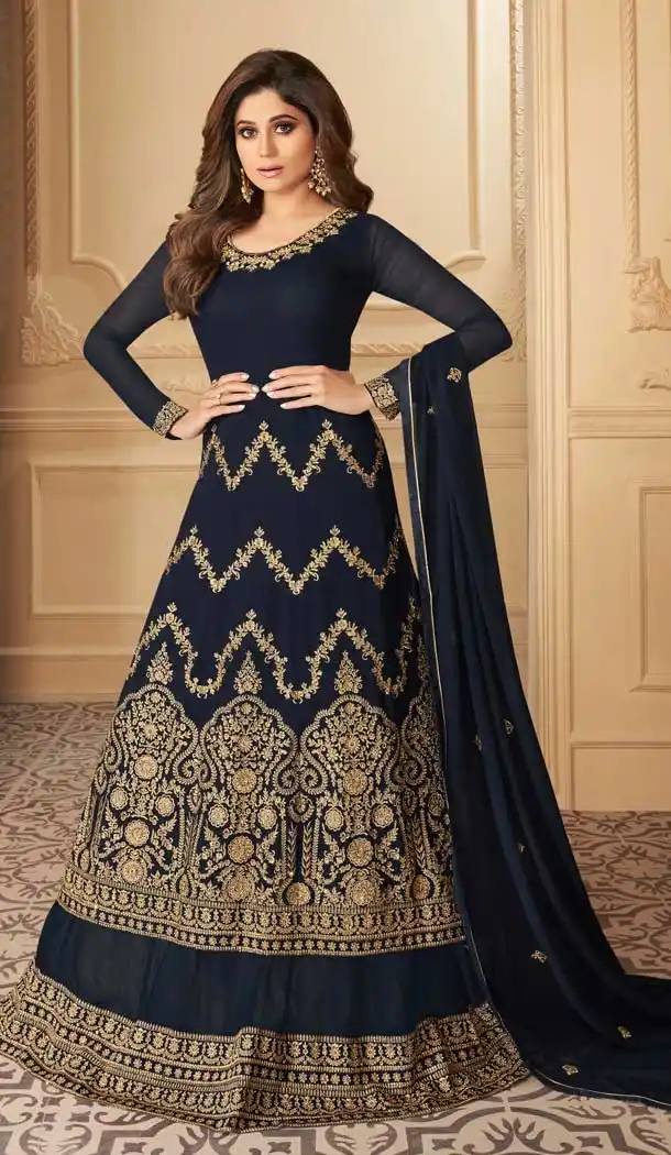 Navy Blue Color Real Georgette Designer Abhaya Salwar Kameez -8564103191