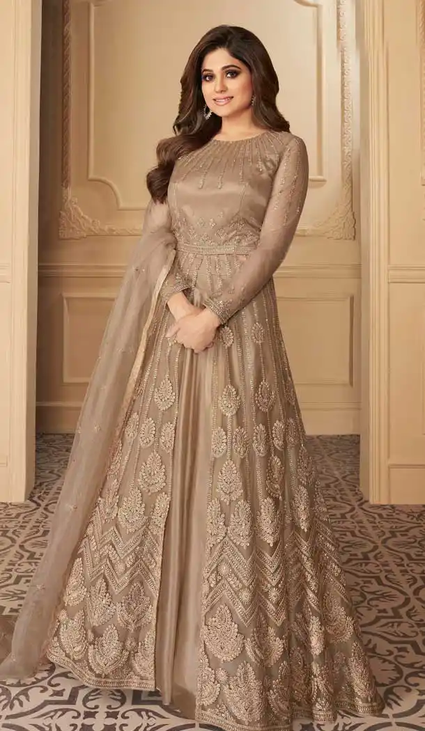 Beige Color Butterfly Designer Abhaya Salwar Kameez -8564103192