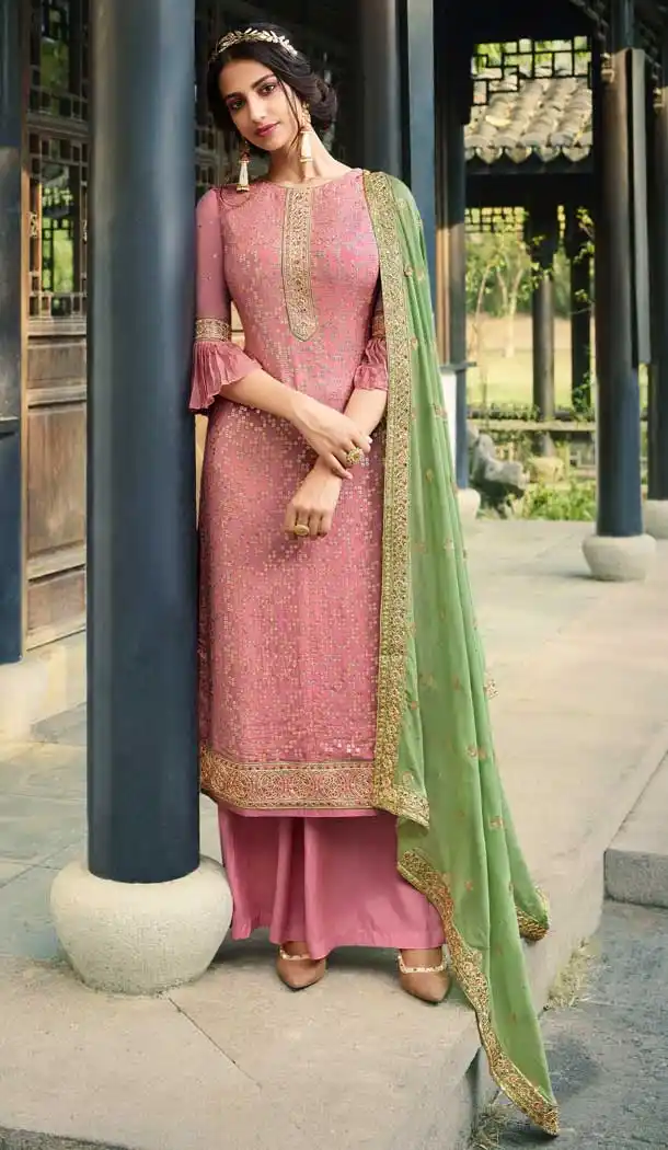 Pink Color Pure Viscose Chinon Designer Palazzo Suit -8577103318