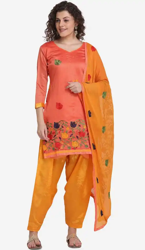 Orange Color Chanderi Cotton Casual Wear Salwar Kameez -8579103326