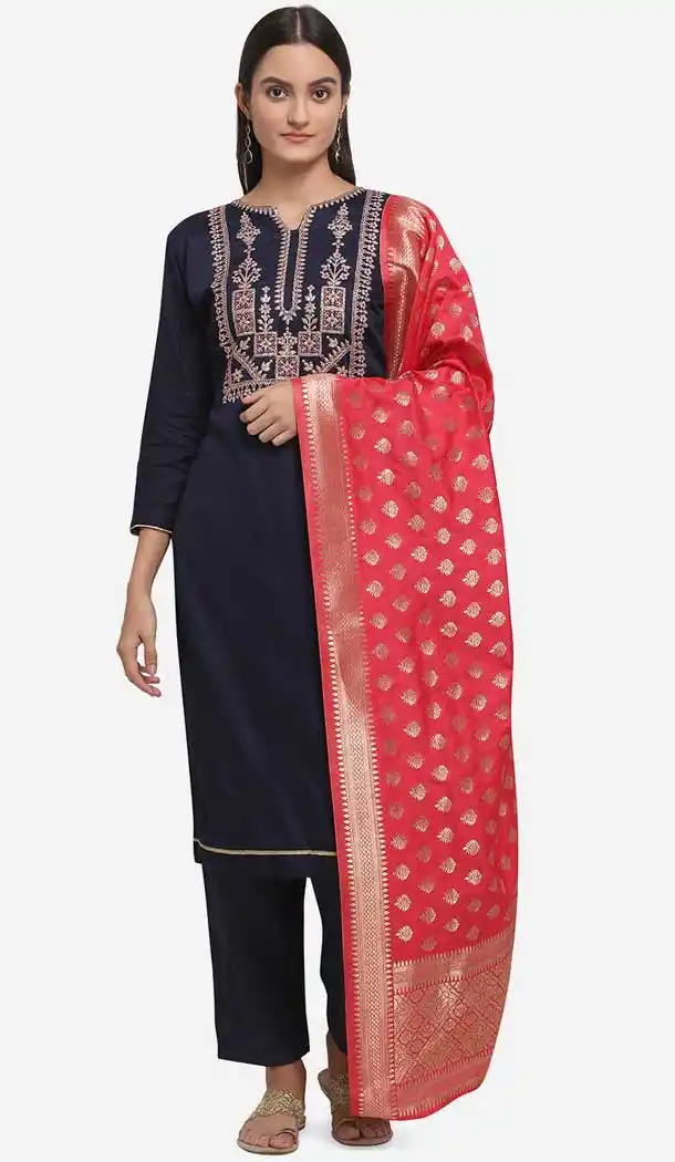 Navy Blue Color Jam Silk Casual Wear Salwar Kameez -8579103335