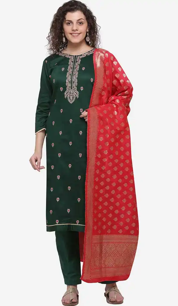 Dark Green Color Jam Silk Casual Wear Salwar Kameez -8579103337